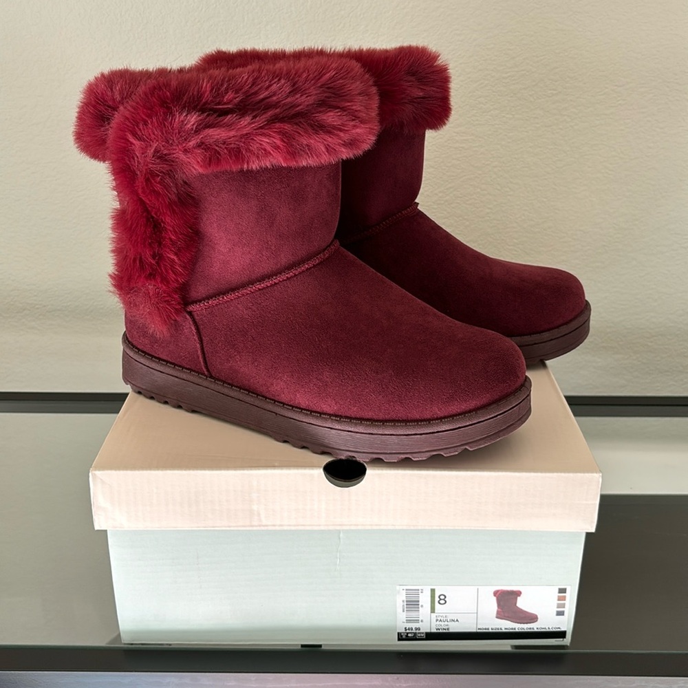 New in box - SO Size 8 Paulina style boots in color wine
